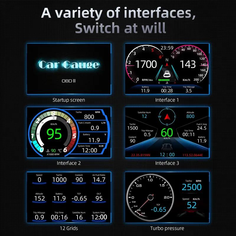 F11 OBD GPS Проекционный дисплей с сенсорным ЖК-экраном, автомобильный HUD OBD2, цифровой HUD, бортовой компьютер, электронные аксессуары для двигателя автомобиля