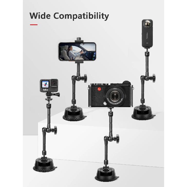 Vamson 360 Rotation Car Phone Bracket Extendable Aluminum Alloy Suction Cup for GoPro Insta360 Camera Universal Accessories