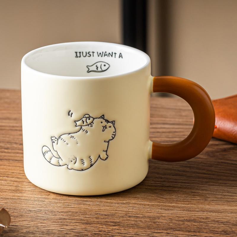 Retro Cute Cat Ceramic Home Breakfast Cup High Value Water Cup Couple Coffee Cup