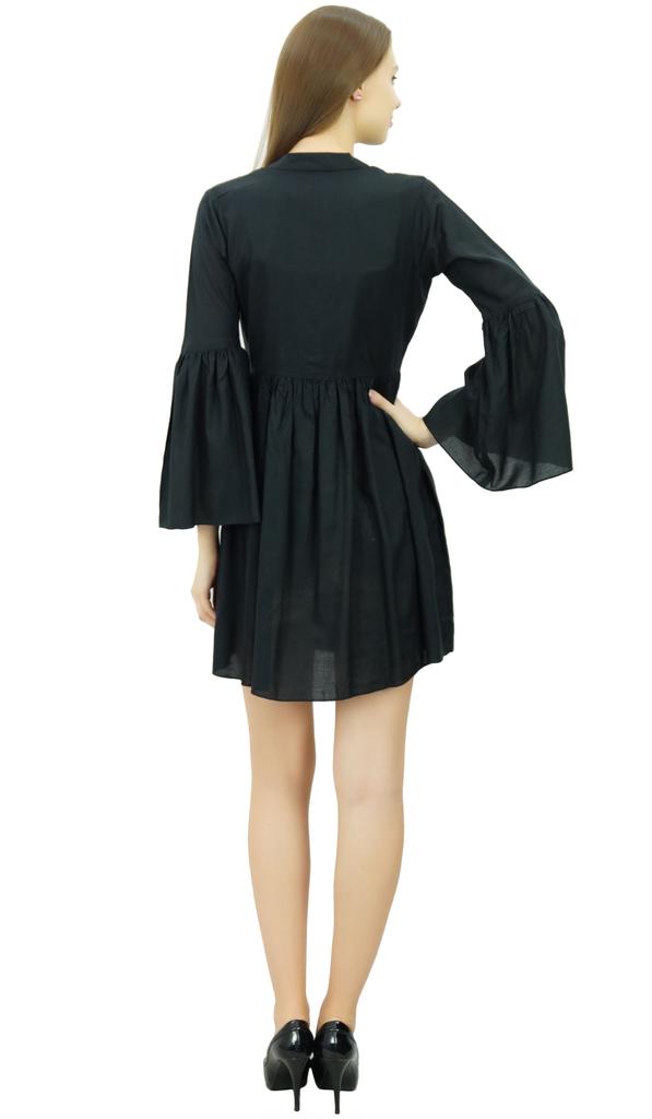 Bimba Женское дизайнерское короткое платье в стиле бохо со сборками на талии и оборками на рукавах