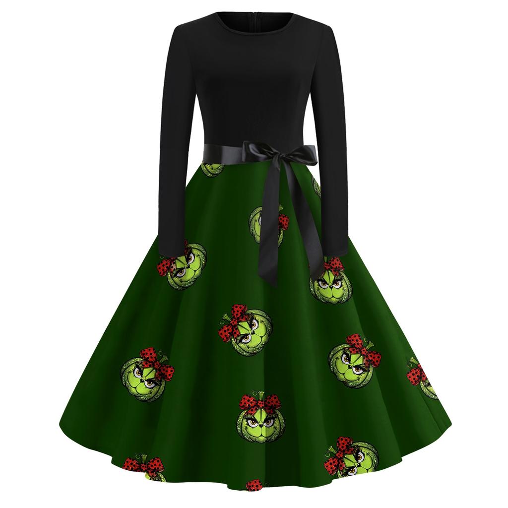 Женское повседневное рождественское платье с круглым вырезом и широкими рукавами, облегающее платье