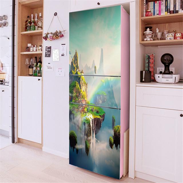 3D Flowers Self Adhesive Refrigerator Wrap Freezer Sticker Art Fridge Door Cover Wallpaper Relief Flower Kitchen Accessories