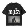 Mgla Music женская Мужская Хлопковая Стиранная Горячее тиснение Печать ФутболкаMgta Харадзюку Хлопковая Футболка Мужская Летняя с коротким рукавом