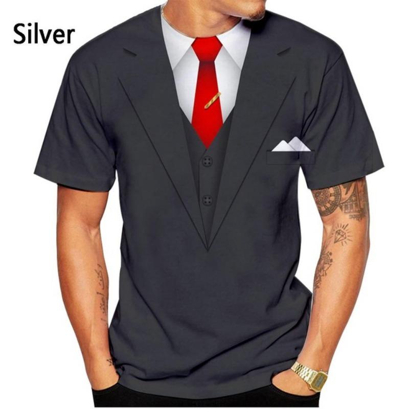 Летняя мода забавный поддельный костюм 3D футболка смокинг галстук-бабочка 3D печать футболка мужская крутая уличная одежда