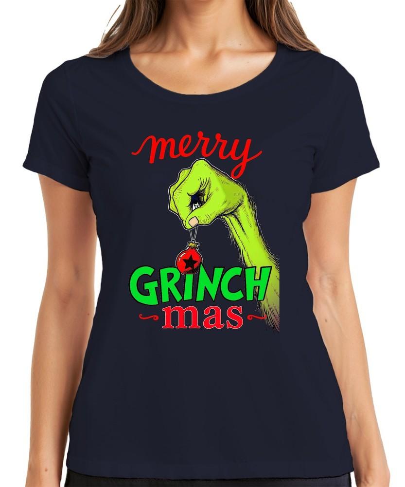 Merry Grinch Mas Christmas Grinch Funny Xmas Bauble Gift Ladies Tshirt