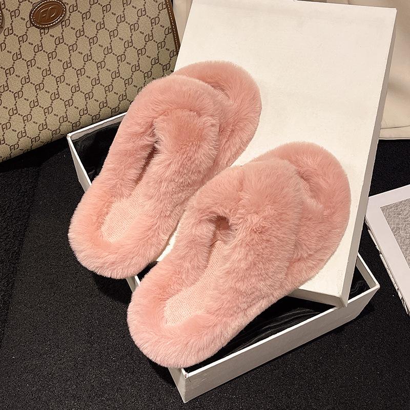 Сказочные толстые плюшевые тапочки из хлопка с крестиком, женская верхняя одежда 2025 года, новая весенне-осенняя домашняя нескользящая швабра для волос с одним словом