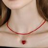 HAS [2 Set] HW006 Heart & Red Bead Layered Necklace