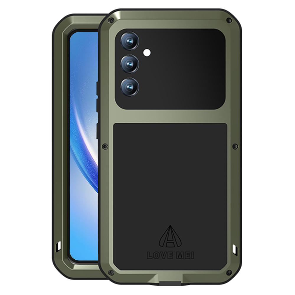 LOVE MEI Для Samsung Galaxy A34 5G Силикон+Металл Противоударный Прочный Чехол для Телефона со Встроенной Защитной Пленкой из Закаленного Стекла