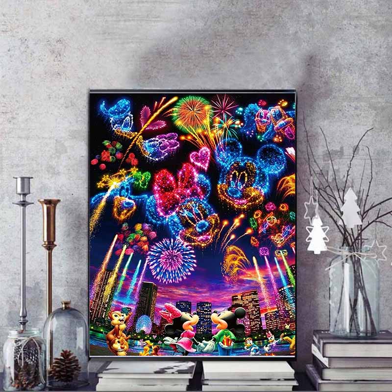 Disney Cartoon Diamond Painting Disney Fireworks Show Dream Carnival Illustration 5D DIY Art Cross Stitch Kit Mosaic Embroidery Home Decor Gift