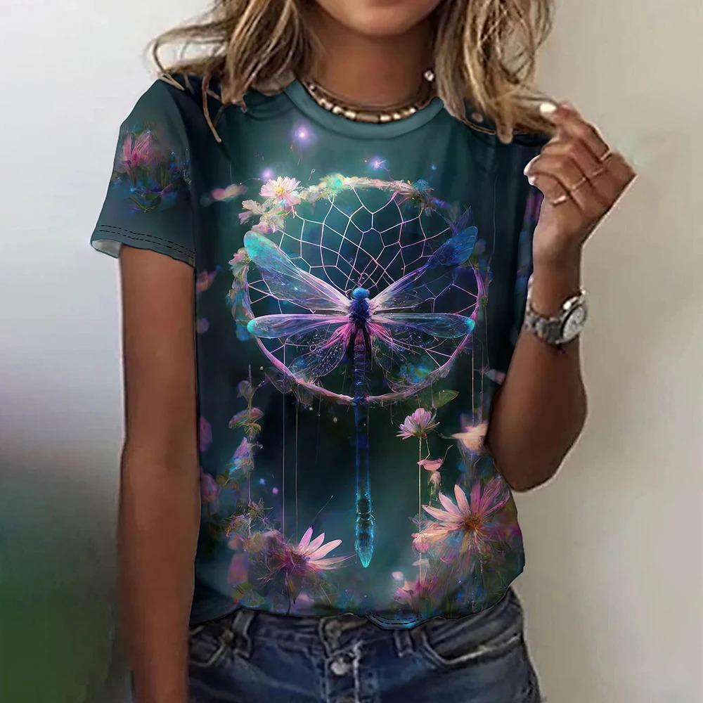 Summer Dreamcatcher 3D Print T-Shirt Women's Street Casual Retro Y2K Short Sleeve Crew Neck Top