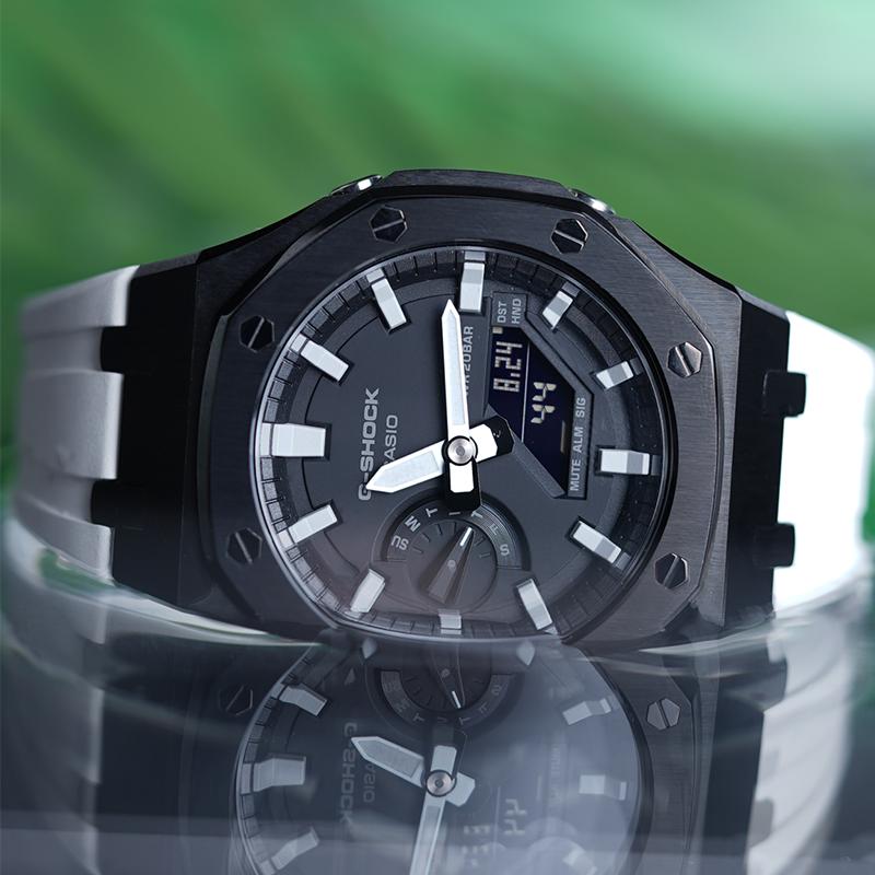 Casio Специальная коллекция Часы с кварцевым механизмом Ремешок из каучука Мужские часы Черный циферблат GA-2100-1A-