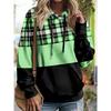 Ladies' Elegant Checkered Contrasting Printed Hooded Sweatshirt for Autumn and Winter