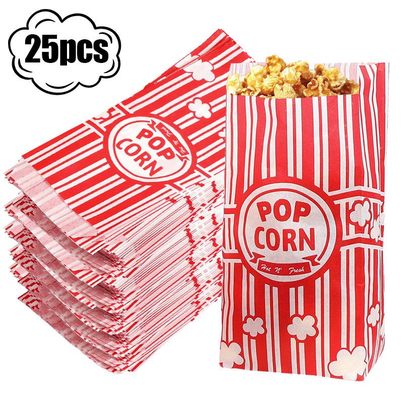 25 шт. бумажных пакетов для попкорна, упаковочный мешок для сладостей, контейнер для закусок на карнавал, ведро, принадлежности для свадьбы, дня рождения, вечеринки, киносеанса