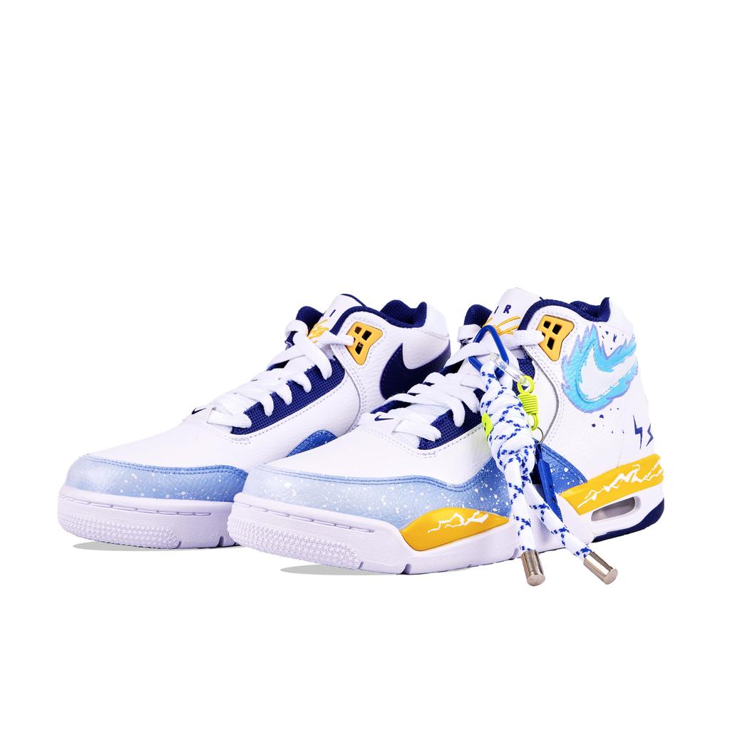 Nike Flight Legacy Скользкие Устойчивые к истиранию Средние Винтажные Баскетбольные Кроссовки Мужские Бело-синие BQ4212-102(Команда626-)