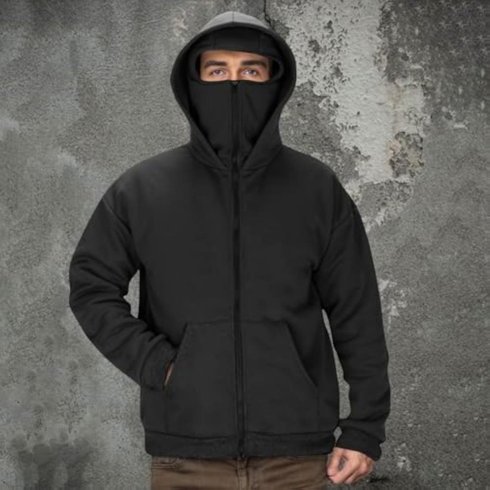 Streetwear Fleece Hoodies for Men with Mask 2025 Thermal Winter Double Hat Hooded Sweatshirt Outdoor Sports Jacket
