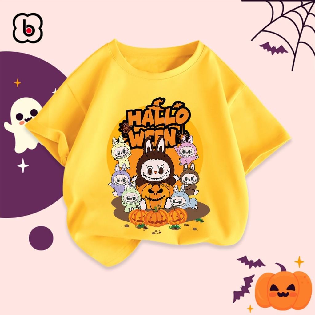 Children's Halloween T-shirt, Children's Halloween Costume, with a Unique Labubu Print Girl Round Neck Short Sleeved Top