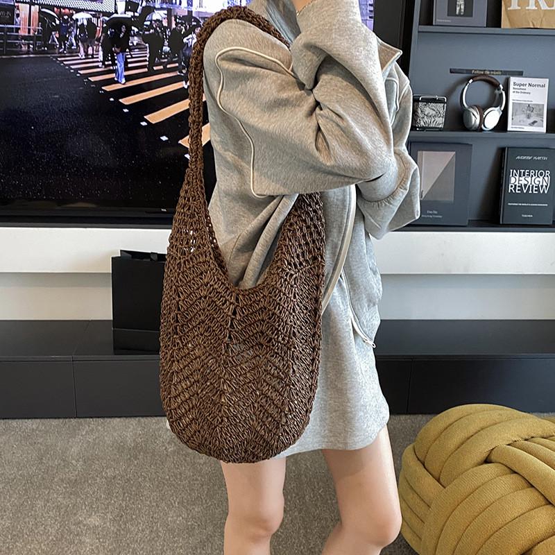 Hollow Woven Tote Bag For Women Summer Beach Casual Shoulder Purse With Flap Closure For Daily Use