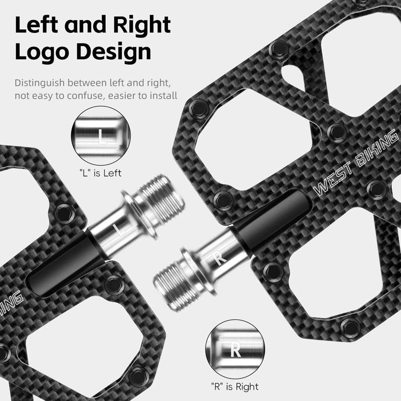WEST BIKING Ultra-Light Carbon Fiber Pedals 3 Bearing Cycling Pedals Labor Saving Anti-Slip MTB Road Bicycle Pedal Accessories