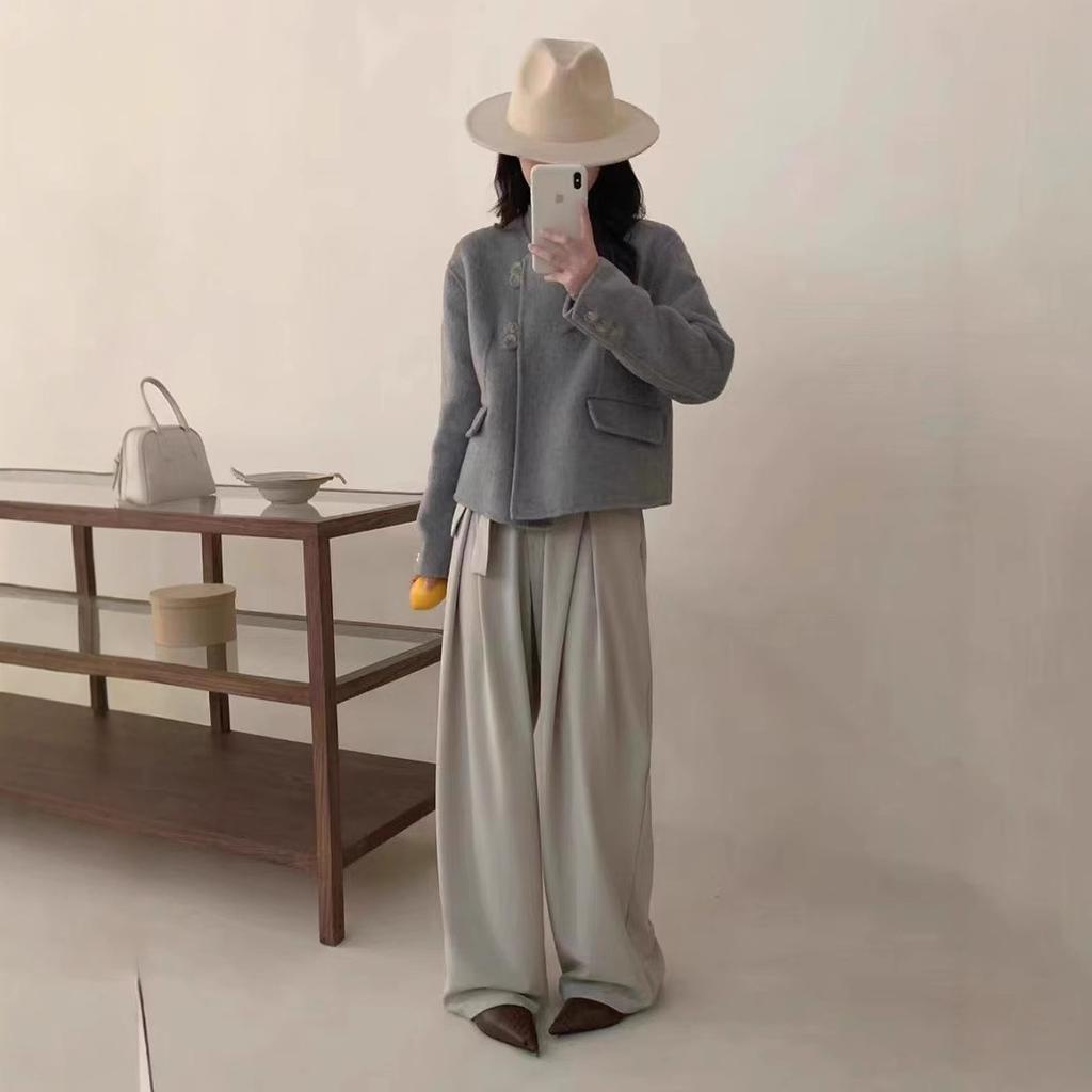 Latest Korean Style Round Neck Double-sided Wool Coat Short Style for Small and Trendy Women's