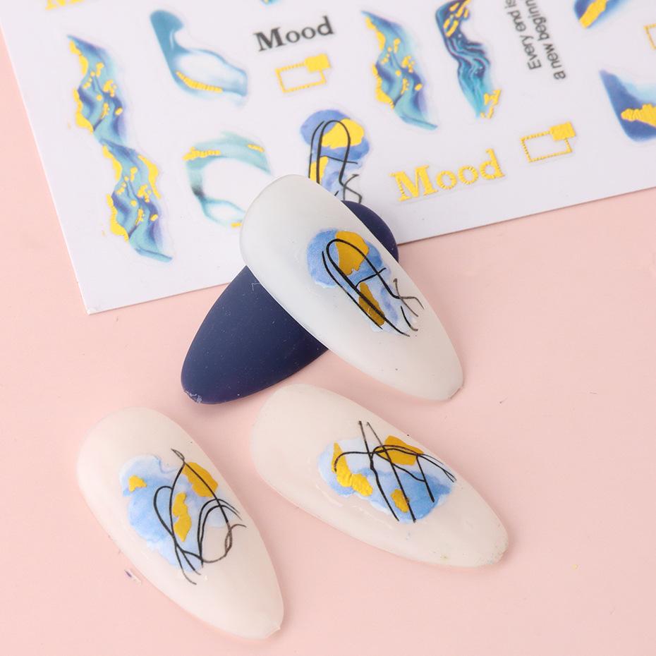 Fashion Marbling Pattern 3D Nail Art Decal Summer Gel Polish Sticker Geometry Manicure Decoration