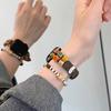 Для Apple Watch s9applewatch87 ремешок разноцветный плетеный из бусин и кожи iWatch10se женский