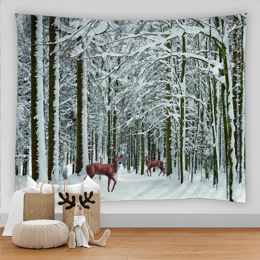 Гобелен с лосем, подвесной настенный психоделический лес, дикая природа, тема оленей, пейзаж, украшение дома, гобелен