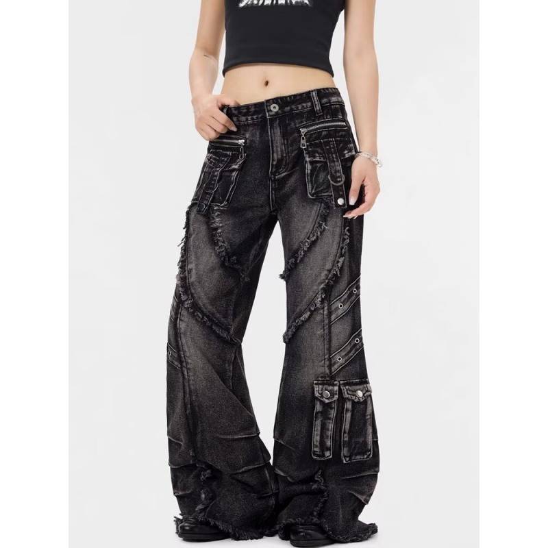 Джинсы-карго клеш JYL для мужчин, стиль Wasteland, американская атмосфера, модные, узкие, прямые, джинсовые брюки