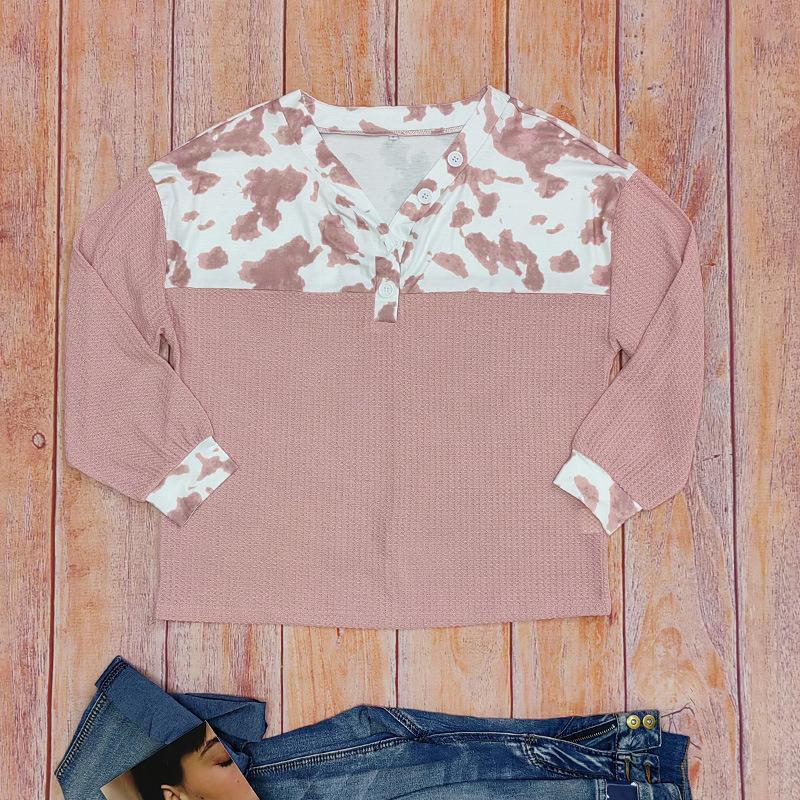 Women's Loose Top Casual Leopard Print Button Long Sleeves