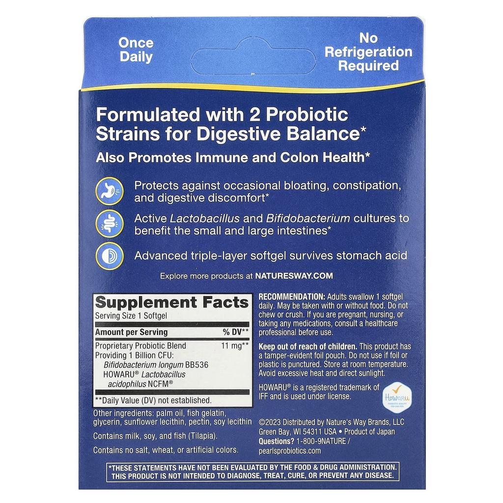 Nature's Way Acidophilus Probiotic Pearls, 1 Billion Cfu, 30 Softgels