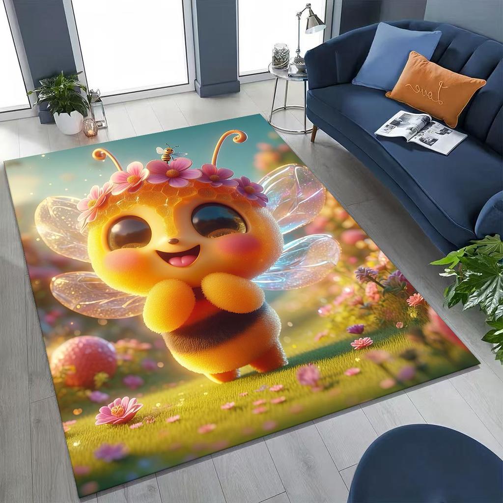 Cute Cartoon Bee HoneyBee Insect Art Rug for Bedroom Living Room Sofa Home Doormat Decor,Large Kids Play Non-slip Floor Mat