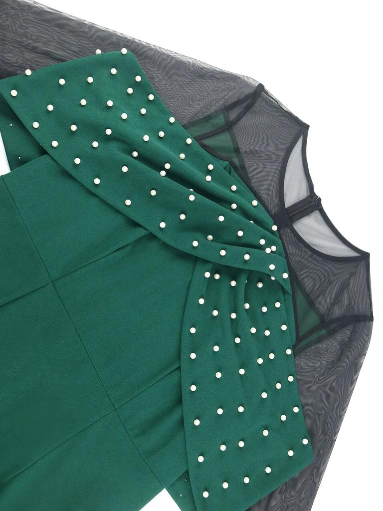 AOMEI Длинные платья для женщин, сетчатые лоскутные платья с бисером и длинными рукавами, русалка, новый день рождения, свадьба, гость, вечерние платья