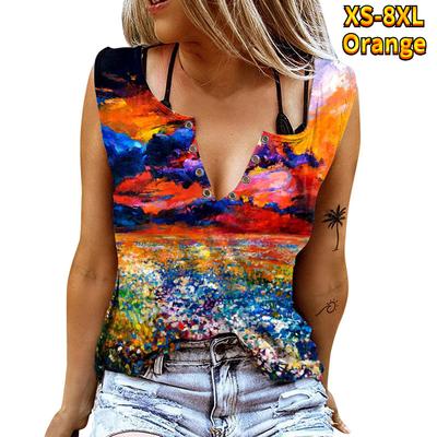 Женские майки, сексуальные летние топы без рукавов с V-образным вырезом, жилет с 3D принтом, разноцветные дымчатые топы