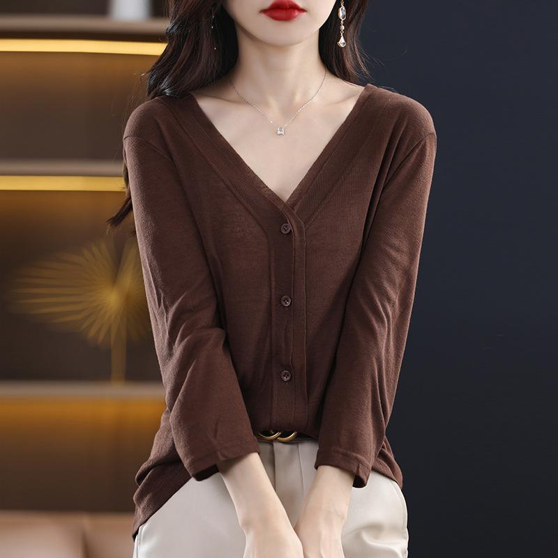Базовая приталенная рубашка с V-образным вырезом большого размера для женщин с коротким рукавом, универсальный весенне-летний стиль, тонкая имитация вязаного кардигана, куртка свободного кроя