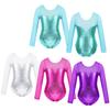 Gymnastics Leotard Girls Kids Mesh Long Sleeve Sparkly Rhinestone Metallic Ballet Dance Leotard