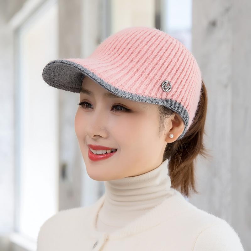 Fashion hat female dew ponytail wool empty top hat morning running cap casual hat sports warm knitted hat