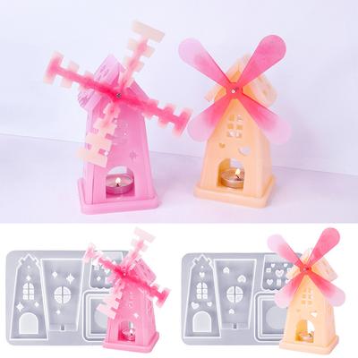 3D Силиконовая форма для подсвечника Дом Ветряная мельница Основания Формы Гипсовый Держатель Форма Формы для украшения дома Гипс Смола Поделки