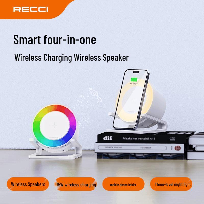 Беспроводное зарядное устройство Recci RSK-W28, Bluetooth-динамик с RGB-подсветкой (Китайская версия)