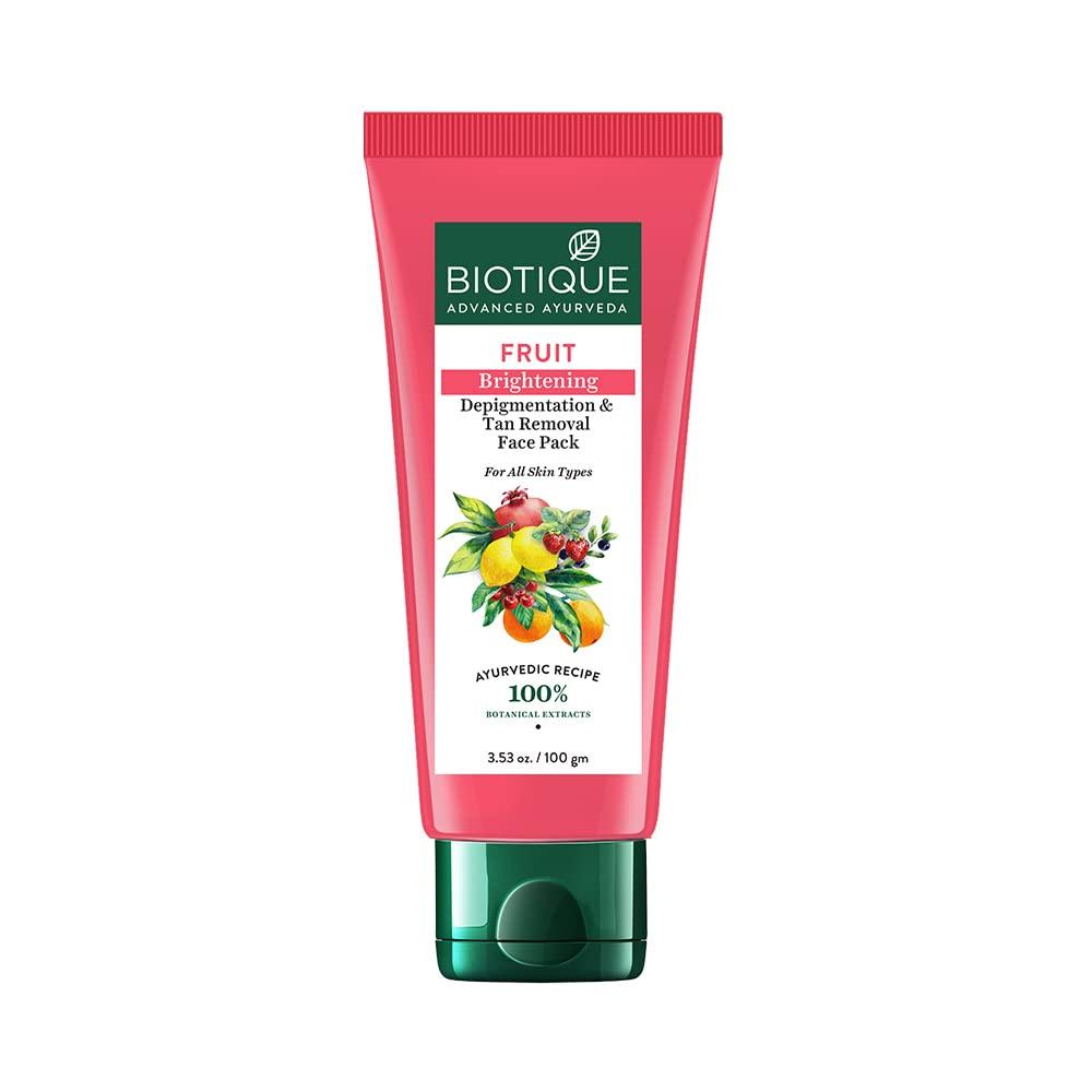Biotique Фруктовая осветляющая маска для лица против пигментации и загара для всех типов кожи, 100 мл и Biotique Face Glo Adveance Осветляющий фруктовый крем,