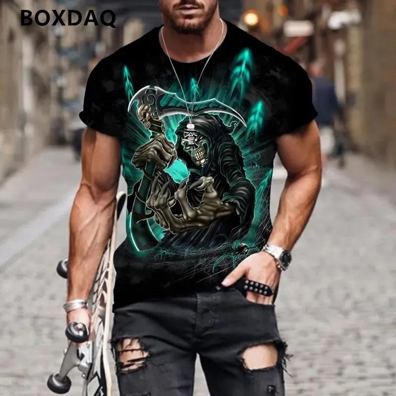 Summer New T-Shirts For Men Round-Neck T Shirt 3d Skull Graphic Print Tee Short Sleeve Fashion Casual Loose Men's Clothing