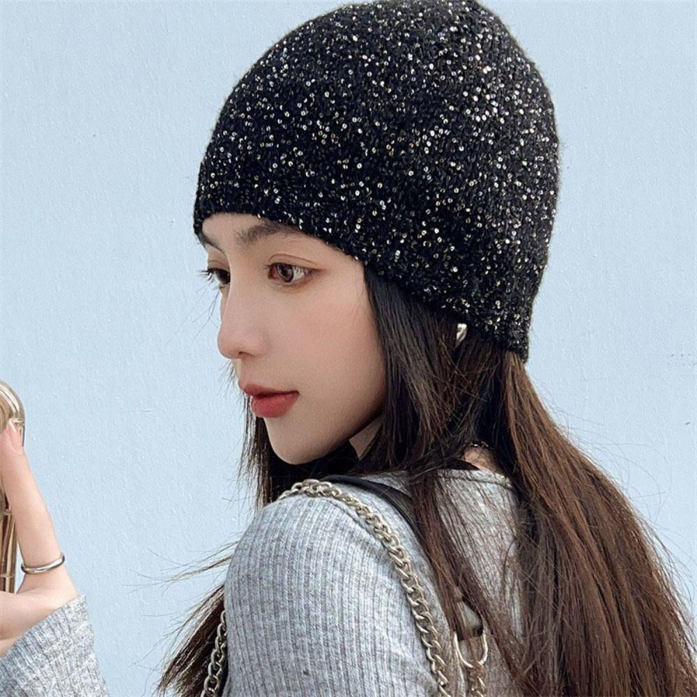 Warm Cap Sequin Knitted Hat Bow Knit Cap Casual Bowknot Beanies Hat  Autumn