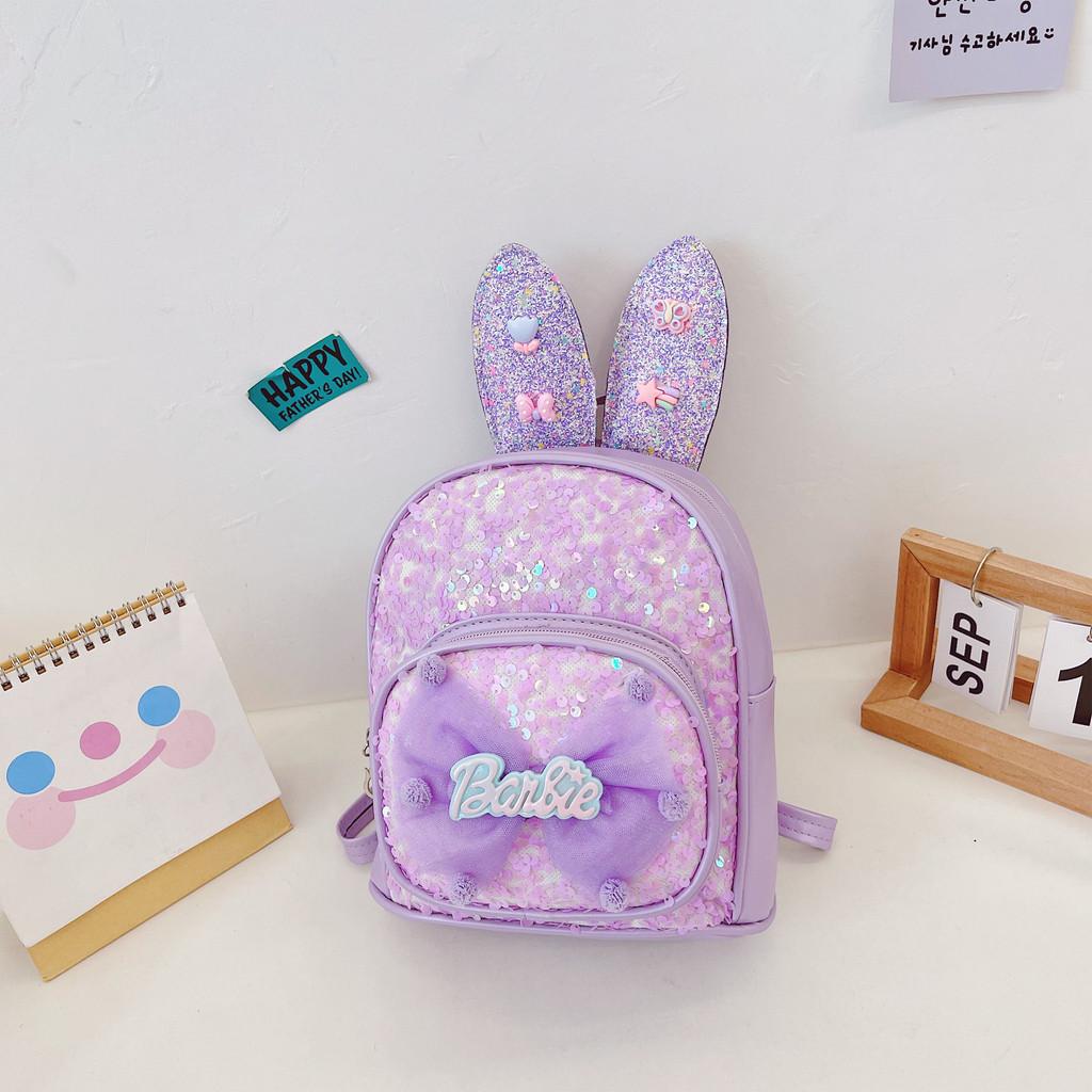 Letter Rabbit Ear Bow Sequin Childrens Backpack Zipper Design Layered Storage