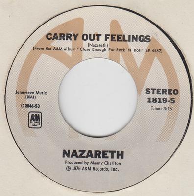 7-дюймовая пластинка NAZARETH Carry Out Feelings 1819S AM 1976 US Рок Б/У