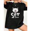 Oversized T Shirt Black Cat Face And Cat Power Text Print Casual Wear For Women Summer Outfit Streetwear Style