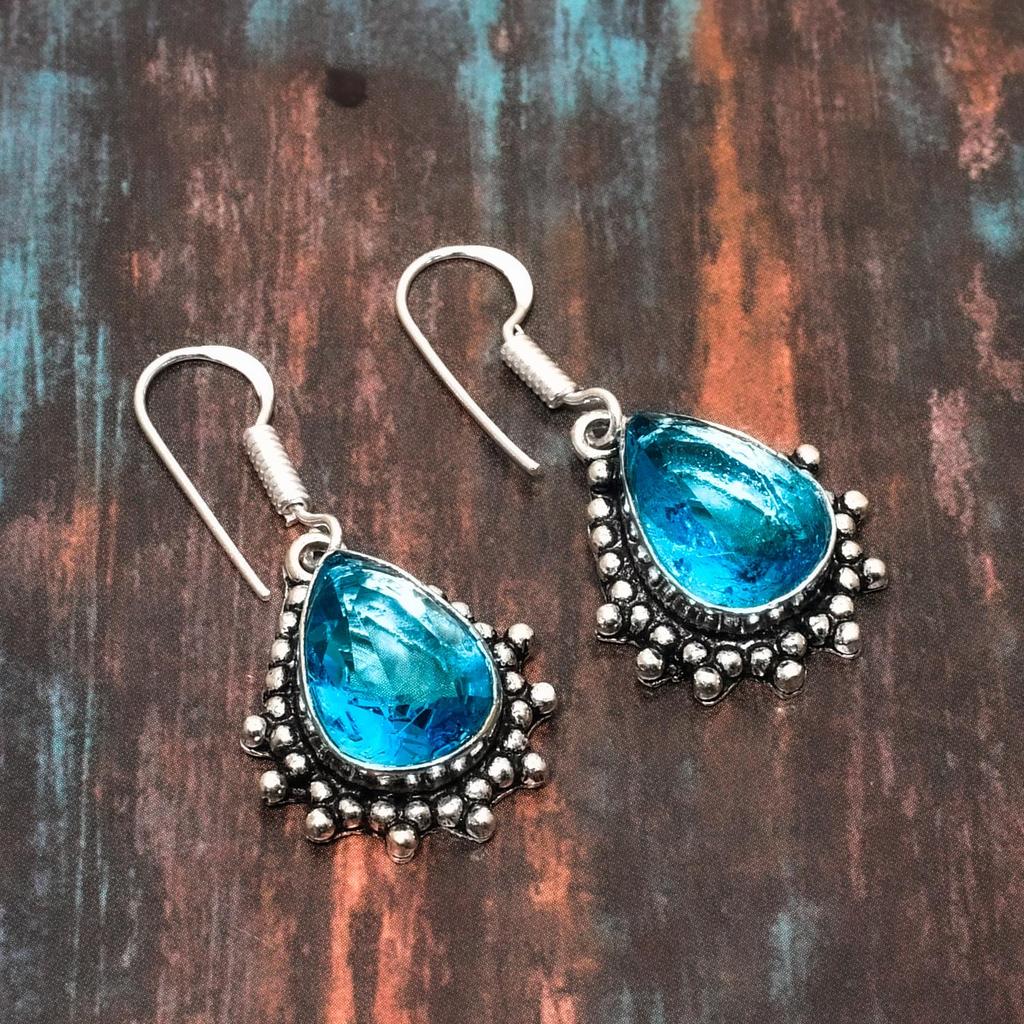 Швейцарский голубой топаз, драгоценный камень, твердые серьги из стерлингового серебра 925 пробы, ювелирные изделия ручной работы