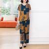 Элегантный комплект из двух предметов размера плюс XL-6XL, женский топ и брюки, свободные комплекты брюк с эластичным поясом и винтажным принтом