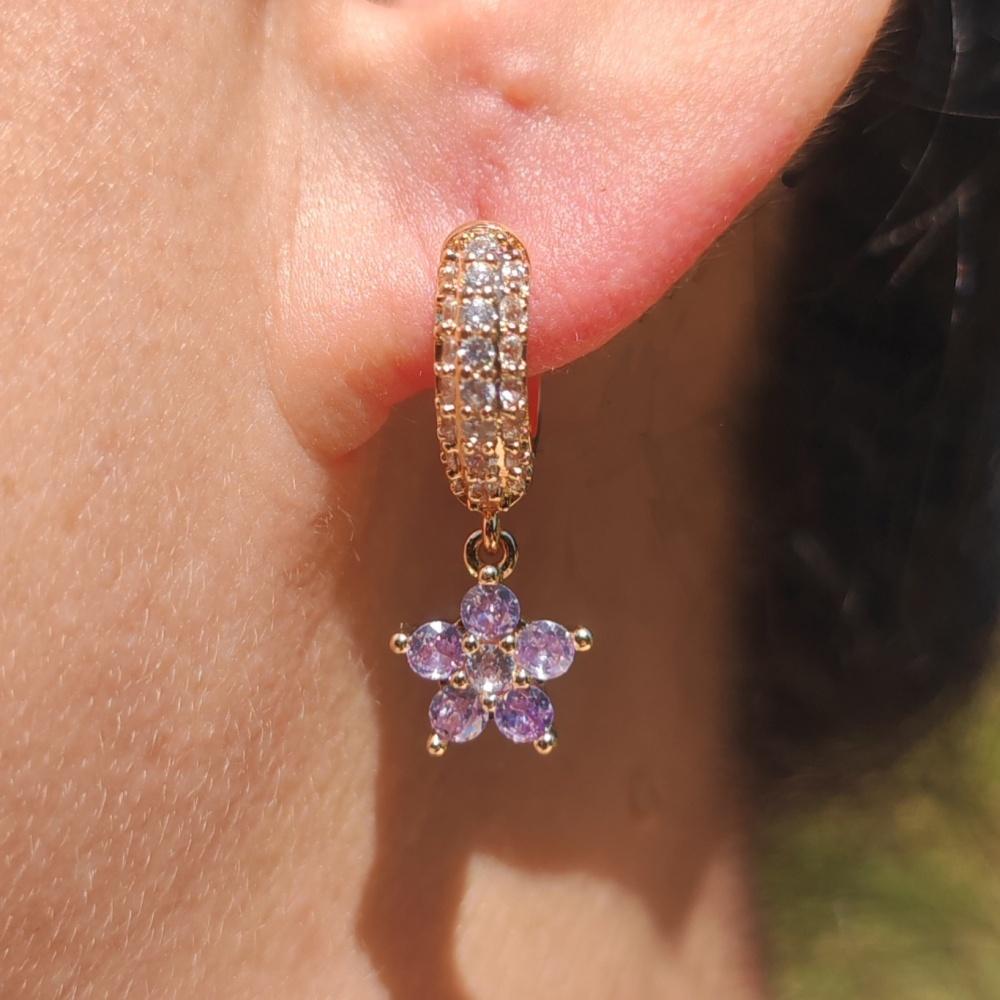 1 Pair Luxury Flowers Dangle Earrings for Women Zirconia Earring Jewelry Wedding Party Accessories