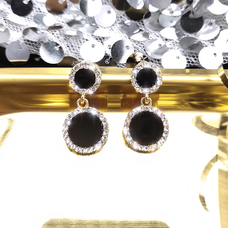 Серьги-пусеты из серебра S925 геометрической формы, черные, длинные квадратные, с инкрустированными сверкающими бриллиантами - Минималистичный корейский стиль для женщин