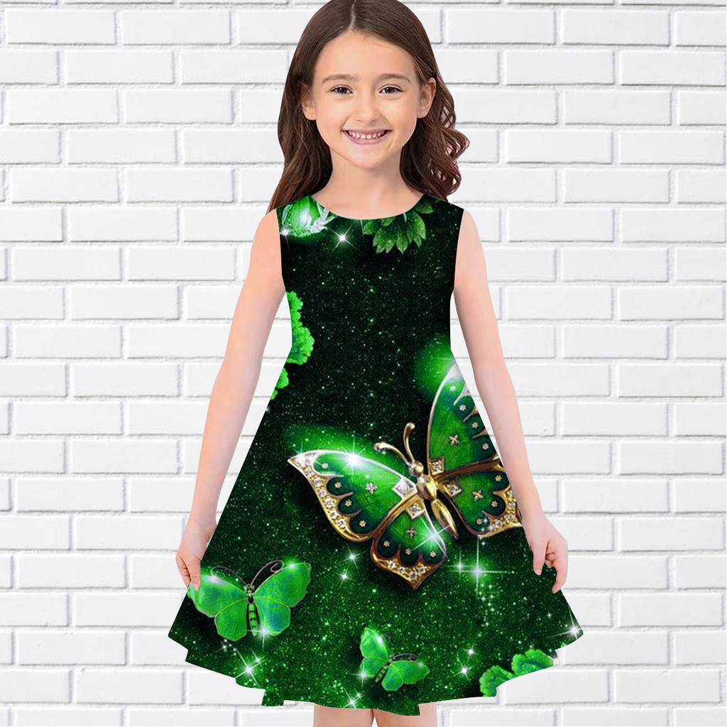 Пышная юбка без рукавов с 3D принтом бабочки для девочек, платье принцессы без рукавов, платье-майка с 3D принтом бабочки для девочек, лето 2022 г.