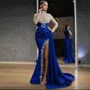   European and American new evening dress ebay women's clothing blue sprinkled gold round neck dress long dress women