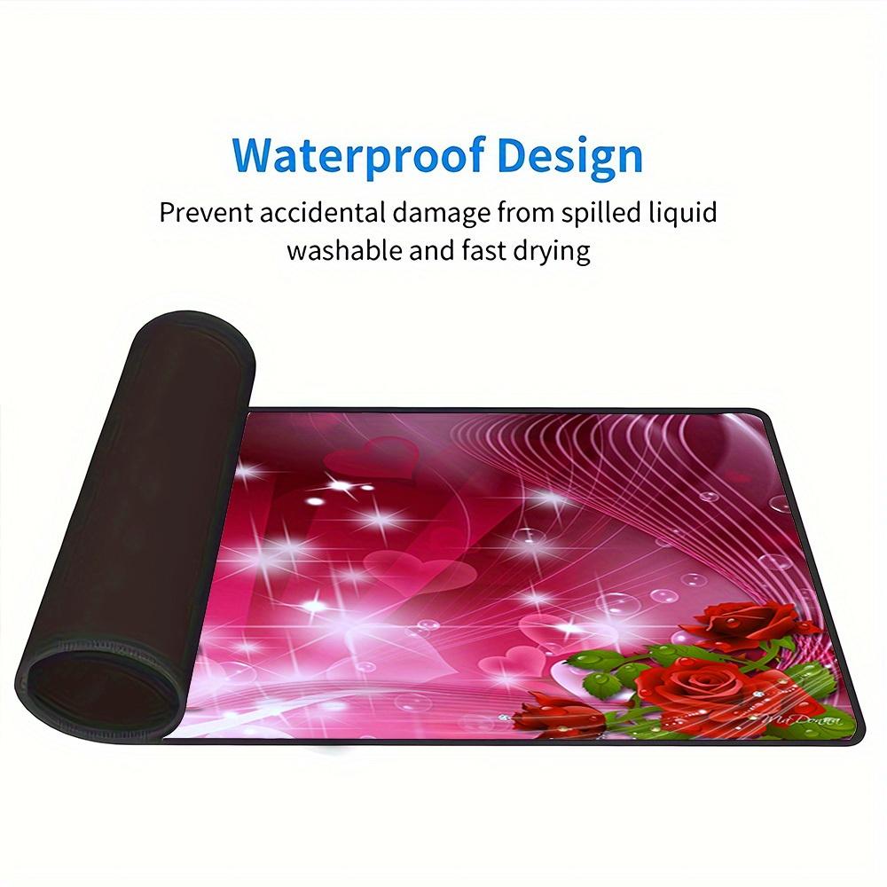 1pc Large Gaming Mouse Pad, UV Reactive Non-Slip Desk Mat, Washable PolyesterLove, Roses, HeartsComputer Pad with Vibrant Game Machine Print